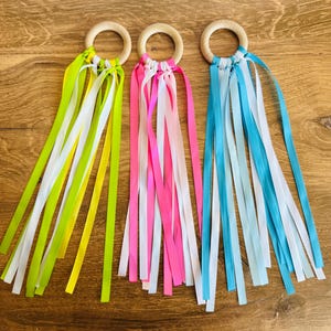 Hand Kite: Organic Beech Wood & Satin Ribbons | Teether | Dance/Movement Play | Baby/Toddler/Preschool