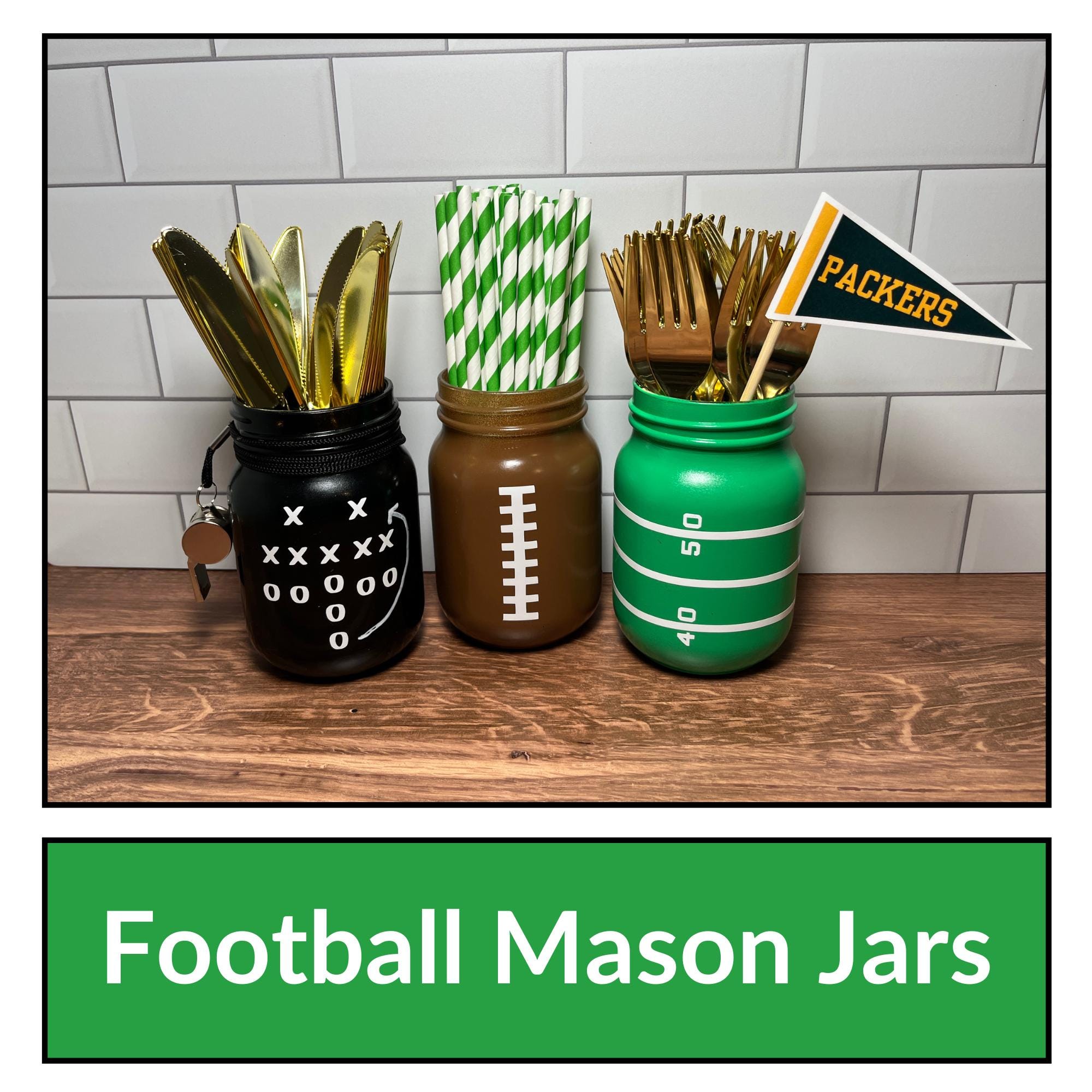 Football Mason Jars | Super Bowl Party Decor | Birthday Party Decor