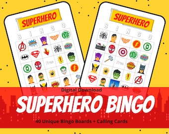 Superhero Bingo | Superhero Birthday Game | Birthday Bingo