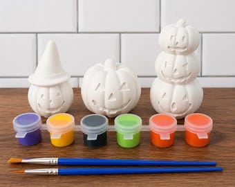 Halloween Ceramic Painting Kit | DIY 3-Piece Pumpkin Craft Set | Paint Your Own Decoration