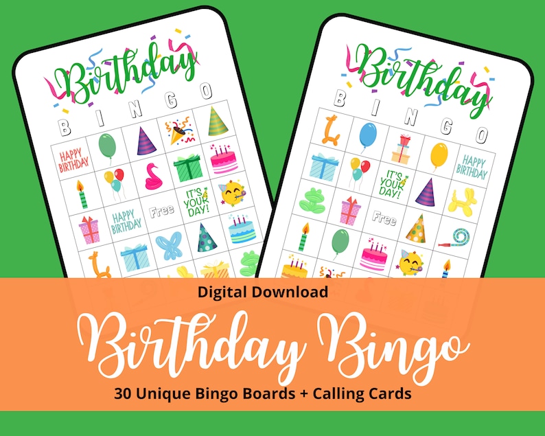 Birthday Party Bingo Birthday Party Games Etsy
