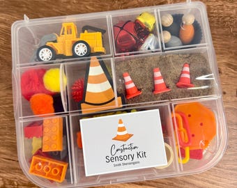 Construction Sensory Kit | Busy Box | Non-toxic Kinetic Sand | Birthday Favors