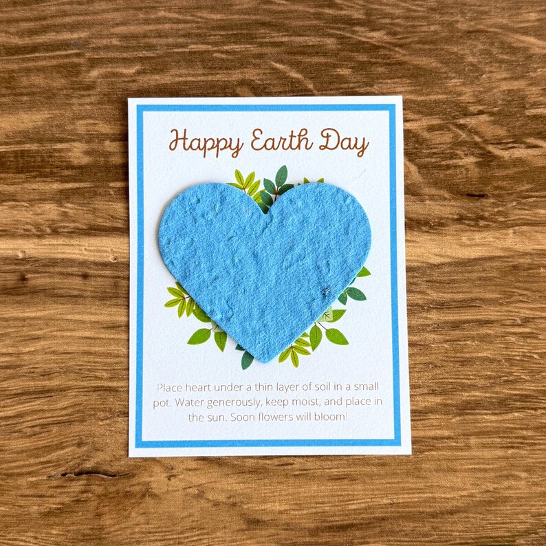 Earth Day Plantable Seed Paper Card: Eco-Friendly Blue Heart image 2