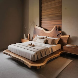 Handmade Organic Wood Headboard with Live Edge  for Minimalist Bedroom Decor