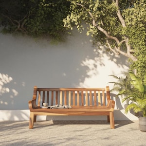Contemporary Outdoor Wooden Bench with Curved Armrests for Patio Garden Porch or Entryway Seating