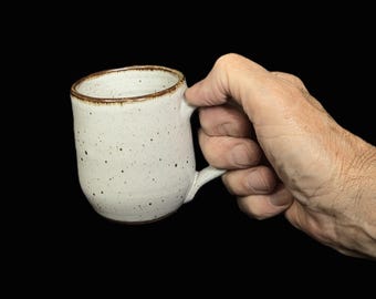 Small Speckled White Coffee Cup - 7 ounce Handmade Stoneware
