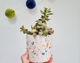 Indoor Terrazzo Plant Pot, Pen Pot, Make Up Brush Pot, Planter, Mustard, Navy and Pink Terrazzo Planter