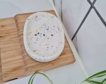 Rainbow soap dish, terrazzo soap tray, bathroom accessories, draining soap holder, soap display, bathroom decor, oval soap dish, new home