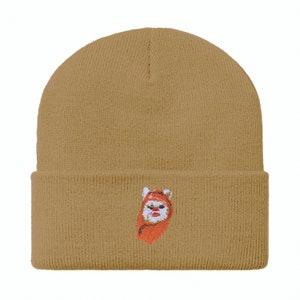 Ewok Starwars Embroidered Handmade Beanie Made in USA Tan