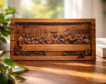 Wood Carved Last Supper Wall Art, Wooden Jesus Wall Decor, Christian Wall Hanging, Religious Wood Carving, Rustic Church Decor