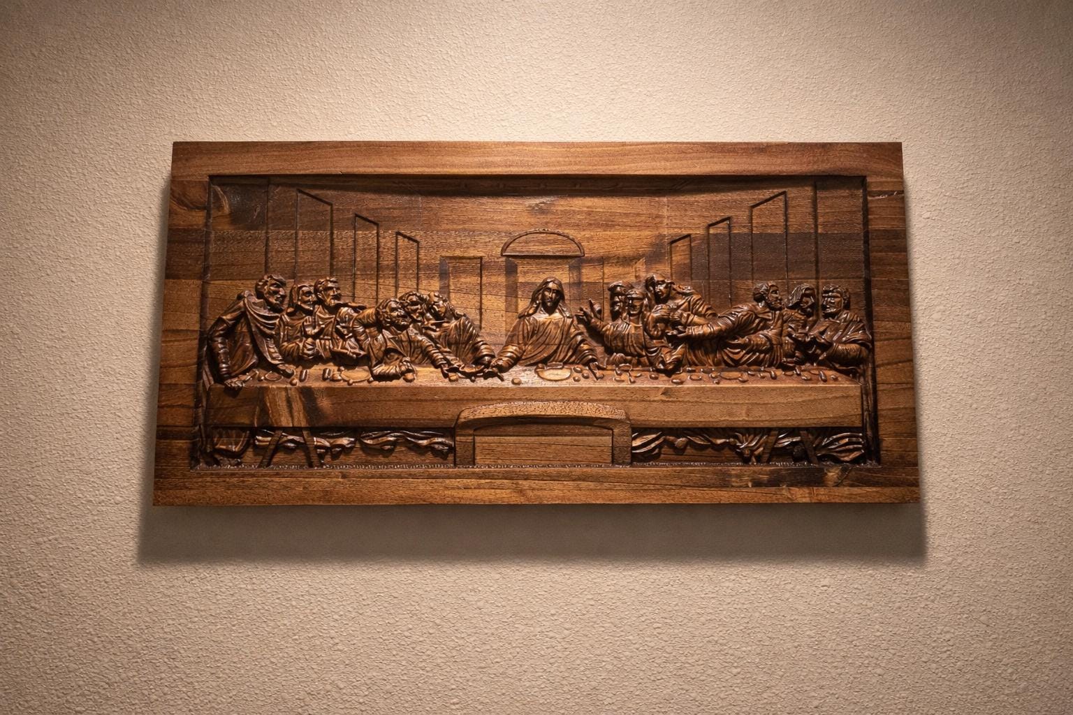 Wood Carved Last Supper Wall Art, Wooden Jesus Wall Decor