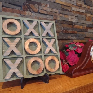 Seasonal Tic-Tac Toe Game - Wooden Board - Table Top - Rustic Décor - Jumbo Tic Tac Toe - Coffee Table - Game for Décor - Olive Green Board