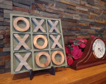 Seasonal Tic-Tac Toe Game - Wooden Board - Table Top - Rustic Décor - Jumbo Tic Tac Toe - Coffee Table - Game for Décor - Olive Green Board