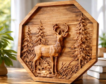 Rustic Wildlife Wood Carving Wall Art, Cabin Decor, Carved Woodland Animals, Lodge Wall Decor, Nature Relief Art, Hunting Cabin Gift