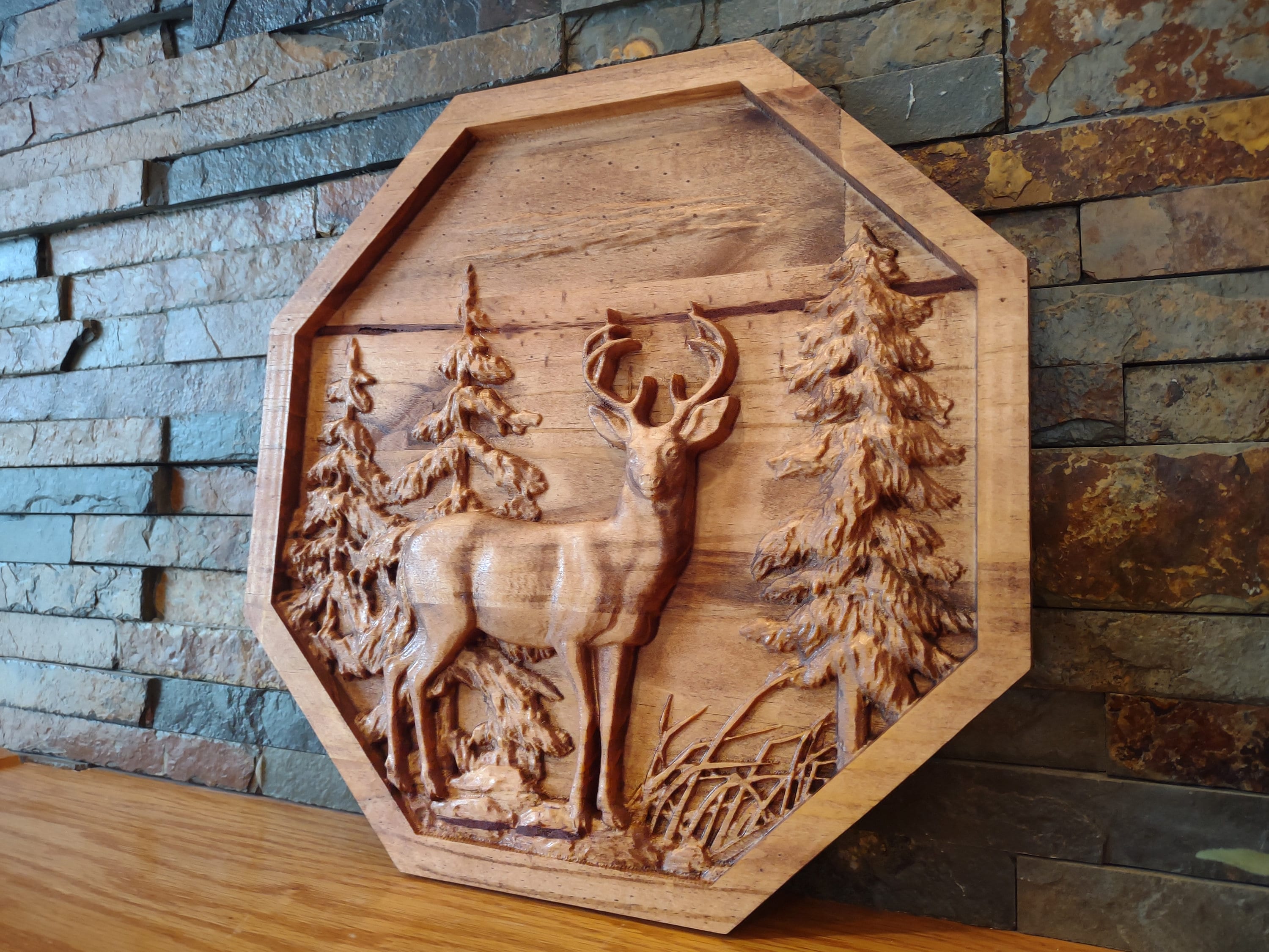 Deer Carving, 3D Wood Wall Art, Wood Cabin Décor, Deer Wall