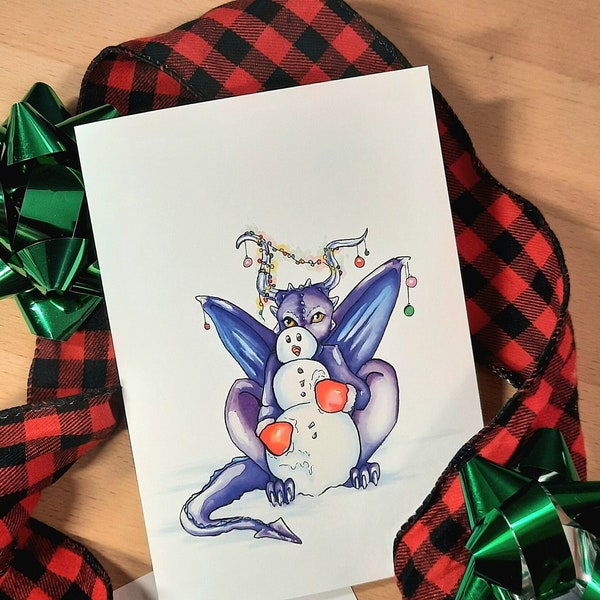 Carte de Souhaits - Carte de Noël - Dragon à mitaines