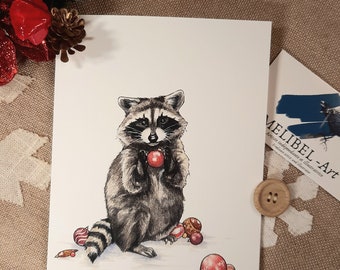 Carte de Souhaits - Carte de Noël - Raton Laveur