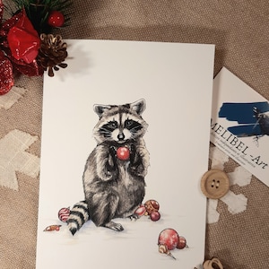 Carte de Souhaits - Carte de Noël - Raton Laveur