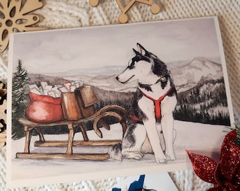 Carte de Souhaits - Carte de Noël - Chien de traineau