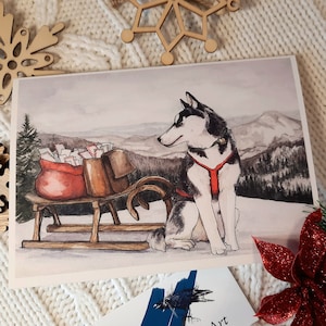 Carte de Souhaits - Carte de Noël - Chien de traineau