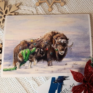Carte de Souhaits - Carte de Noël - Bœuf musqué bien décoré