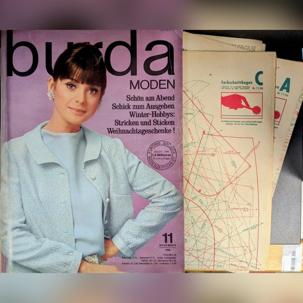 11/1966 Burda Moden , 60er Jahre, Vintage, Burda Fashion inkl. Schnittmuster komplett