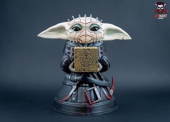 Xxl Baby Yoda Pinhead Hellraiser Grogu Mashup Figurine Etsy