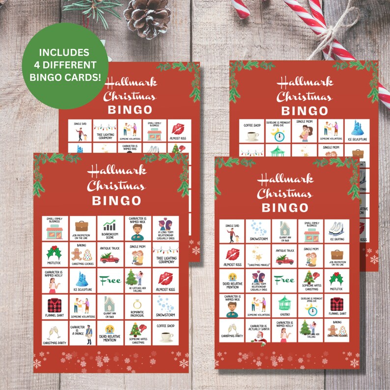 Christmas Hallmark Bingo Cards for Family Games, Hallmark Movie ...