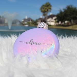 Round Bling Flask Engraved Personalized Glitter Rhinestone- Fancy-Bride Gift- Bridesmaid Proposal-Bridal Party Gift- Sorority Gift