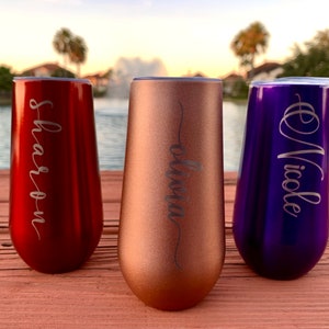 Champagne Stemless Flutes - Personalized stainless steel - Vacuum Tumbler Bridesmaid gifts - Bachelorette Party - Party Favors- Celebrate