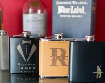 Personalized Flask Leather Groomsmen Gift , Leather Wrapped, Leather flask for Men, Personalized flask, Engraved (hot stamped) Hip Flask