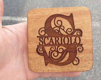 Personalized Monogram Coasters (4 Qty) | Kitchen | Home Decor | Acacia Wood | Laser Engrave | Alcohol | Beer | Wine | Coaster | Custom