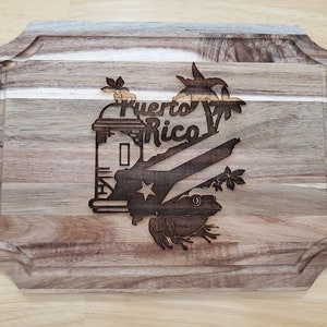 Puerto Rico Cutting Board | Kitchen | P.R. | Flag | Puerto Rican | Acacia | Wood | Laser | Engrave