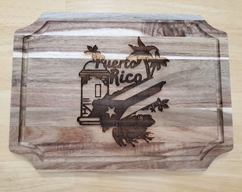 Puerto Rico Cutting Board | Kitchen | P.R. | Flag | Puerto Rican | Acacia | Wood | Laser | Engrave