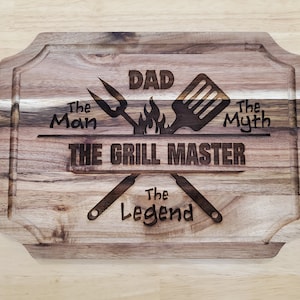 Grill Master Cutting Board | Kitchen | Dad Gift | Man | Legend | BBQ | Acacia | Wood | Laser | Engrave | Father&#39;s Day
