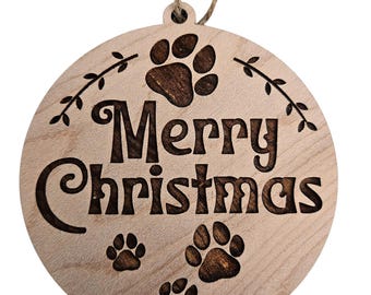 Merry Christmas Dog Ornament, Christmas Ornament, Gift for Dog Lovers, Paw Prints, Dog Inspired, Dog Owner Gift, Animal Lover, Dog Paw