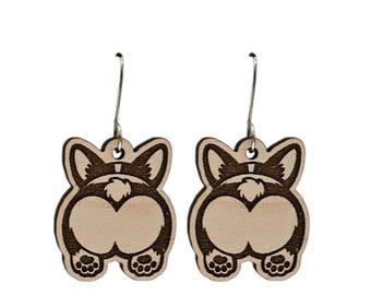 Corgi Butt Earrings, Wood Earrings, Gift for Her, Gift for Dog Lovers, Corgi Appreciation, Pet Earrings, Fun Earrings