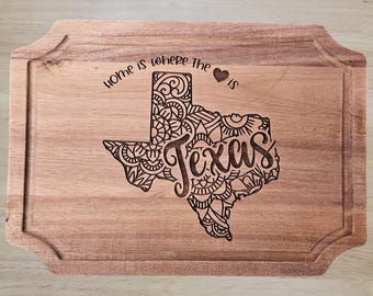 Texas Cutting Board, TX, Lone Star State, Home, Heart Is Where, Kitchen, Food Prep, Family, Gift for Cooks, Gift for Mom, Housewarming