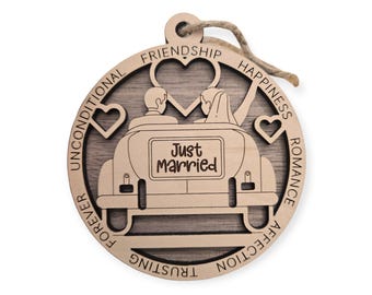 Just Married Ornament, Christmas Ornament, Milestone Ornament, Holiday Keepsake, Gift for Newly Engaged, Engagement Ornament
