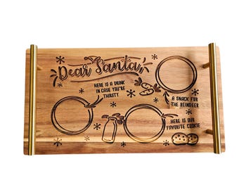 Santa Serving Tray, Santa Cutting Board, Christmas Decor, Acacia Wood, Laser Engrave, Gift for Kids, Housewarming, Milk and Cookies