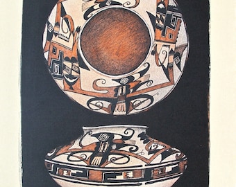 SW Artist Lynn Elton Baker "Polychrome Pots" Original Stone Lithograph Limited Edition signed 1978