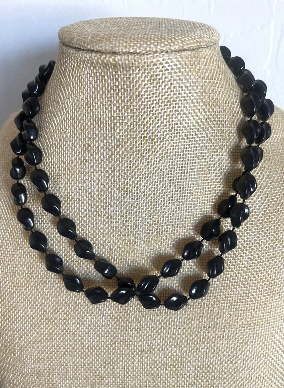 Sarah Coventry Black Lucite Bead Necklace 18" Vin… - image 1