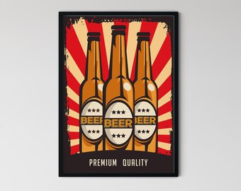 Bier Vintage Poster, Retro Deko für die Küche oder Esszimmer, Kunstdruck, Bier Print, Geschenkartikel