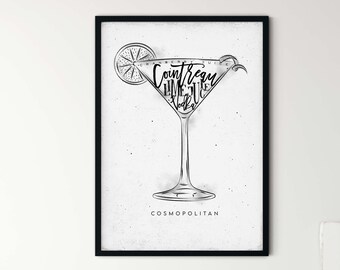 Cosmopolitan Cocktail Poster, klassischer Drink, Bilderwand für die Küche und Esszimmer