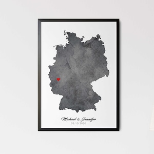 Deutschlandkarte personalisierbar, Geschenk für Paare, Liebesposter, Jahrestaggeschenk, personalisierbar mit Namen und Stadt, Liebeskarte