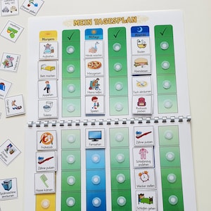 Tagesplan Kinder mit Ringbindung, Morgens, Mittags und Abends, Tageskalender