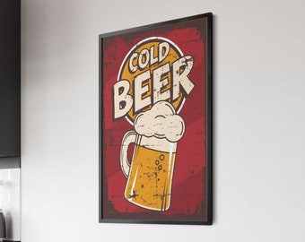 Cold Beer Vintage Retro Poster, Küchen Kunstdruck, Vatertaggeschenk, Dekor für Esszimmer