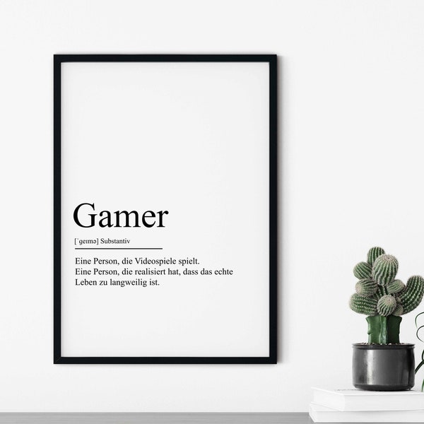 Gamer Definition Poster, Personalisierbar mit Namen, Geschenk für Zocker