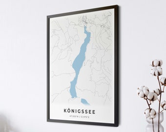 Königssee Poster, Poster fürs Wohnzimmer, Umriss Landkarte, Wanddekor, Umzug Geschenk