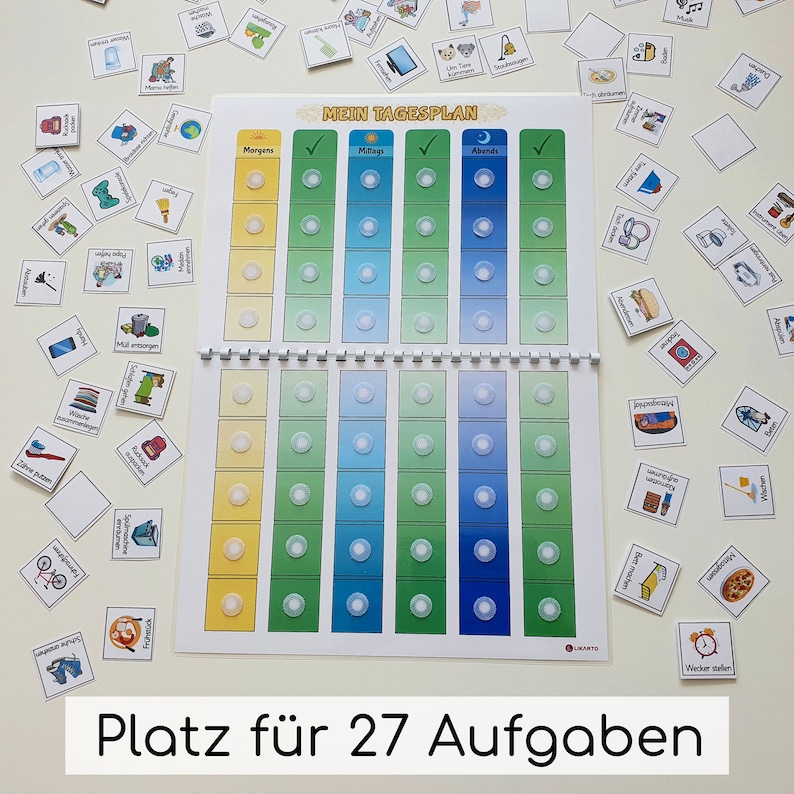 Tagesplan Kinder mit Ringbindung, Morgens, Mittags und Abends, Tageskalender, Download image 2